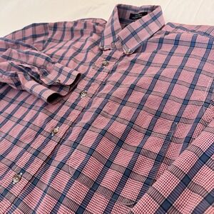 Burberrys Of London Mens MEDIUM Long Sleeve Button Down Maroon Navy Plaid USA